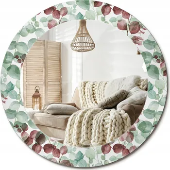 Zrcadlo Kulaté dekorativní nástěnné zrcadlo s potiskem na skle, průměr 60 cm, motiv Eukalyptus