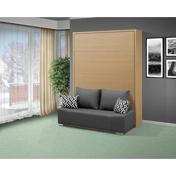 Postel Nabytekmorava Motorová výklopná postel s pohovkou VS 21065 MOT 160x200 cm barevné kombinace: Buk / dveře buk, barva pohovky: Savana šedá