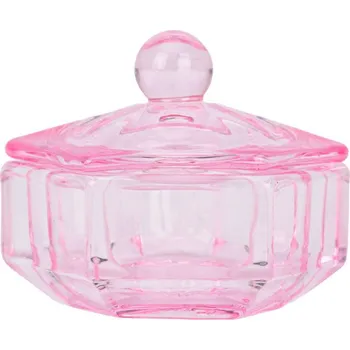 Miska skleněná na pudr a liquid s víčkem růžová