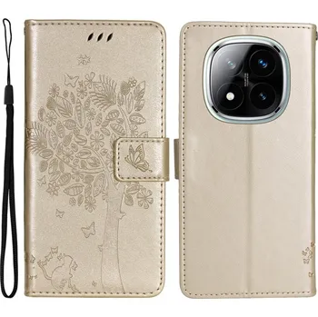 Pouzdro na mobilní telefon Trees knížkové pouzdro na Xiaomi Redmi Note 14 Pro 5G/Poco X7 5G/Note 14 Pro+ 5G - zlaté