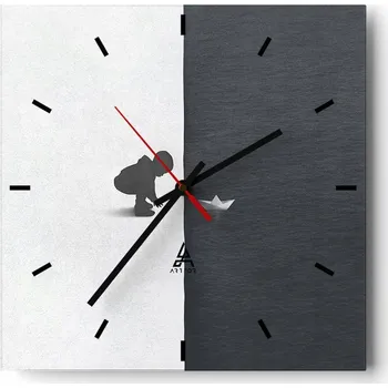 Hodiny Velké nástěnné hodiny na zeď 40x40 Dětské hodiny skleněné Čtvercové Tiché