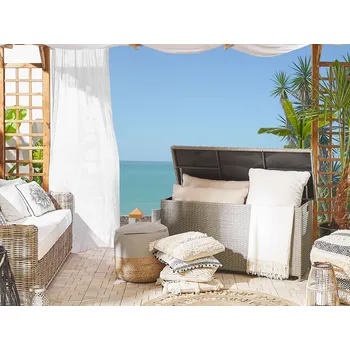 Zahradní box béžový technorattan balkonový kufr na polštáře 126 x 46 cm Beliani