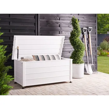 Zahradní úložný box s víkem bílý hliník 113 x 50 cm 190 L venkovní úložný nábytek Beliani