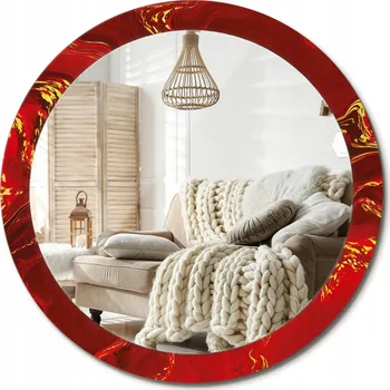 Zrcadlo Zrcadlo s potiskem do koupelny v předsíni Červený mramor, průměr 90 cm