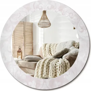 Zrcadlo Nástěnné Zrcadlo s dekorativním skleněným rámem s potiskem průměr 60 cm, textura rokoka