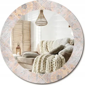 Zrcadlo Stylové kulaté zrcadlo na zeď s potiskem na skle, motiv Starte kafelki, průměr 60 cm