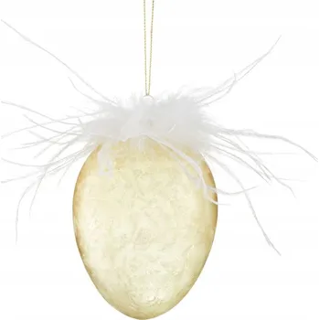 Velikonoční dekorace Skleněná baňka ve tvaru vajíčko s peříčky, žlutá, 11,5 cm VILLA ITALIA