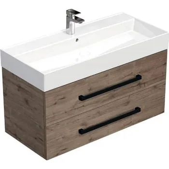 Koupelnový nábytek Koupelnová skříňka s černou úchytkou a umyvadlem SAT Cube Way 100x53x46 cm dub Wellington mat CUBE46C1002DWSAT