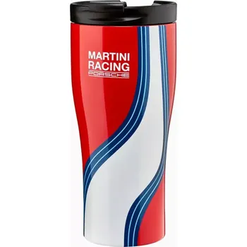 PORSCHE Thermal travel cup MARTINI RACING® Termoska v barvách sportovních vozů červenobílá 460 ml (Dvoustěnný termohrnek Porsche vyrobený z nerezové oceli)