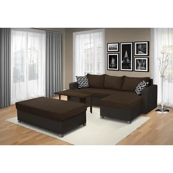 Sedací souprava Nabytekmorava Sedací souprava rozkládací Karin + taburet + stolek Barva: hnědá/hnědá