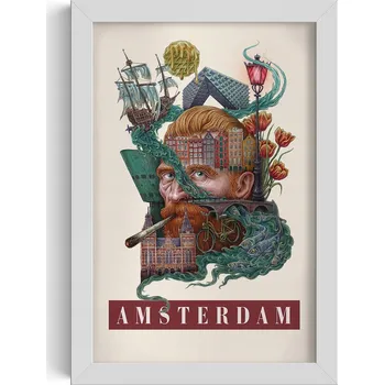 Obraz Ozdobný nástěnný obraz v rámu Vintage retro styl Město Amsterdam 20x30 cm