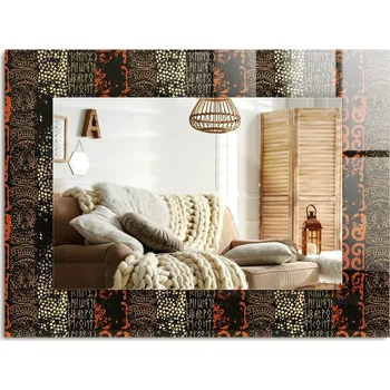 Zrcadlo Nástěnné zrcadlo s ozdobnou grafikou na skle, Etnický ornament, 80x60 cm