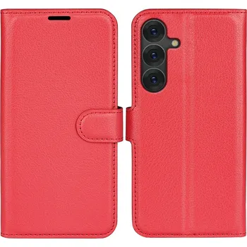 Pouzdro na mobilní telefon Litchi knížkové pouzdro na Samsung Galaxy S25 - červené