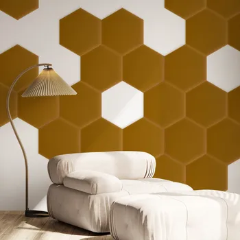 Obklad Sametový čalouněný panel - Šestiúhelník - 26x30cm Medově žlutá