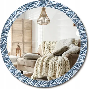 Zrcadlo Kulaté moderní zrcadlo na stěnu s potiskem na skle Loft Listy průměr 90 cm