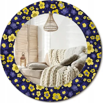 Zrcadlo Stylové kulaté zrcadlo na zeď s potiskem na skle průměr 50 cm - Drobné kvítky