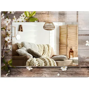 Zrcadlo Zrcadlo nástěnné s ozdobným skleněným rámem Květiny na dřevě 80x60 cm