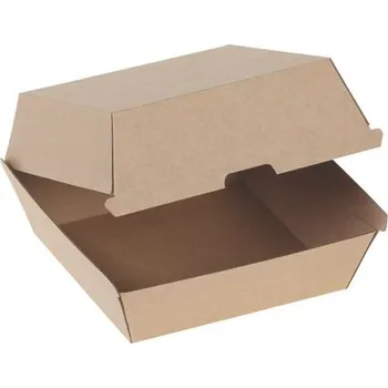 Jednorázové nádobí Pacovis Box na hamburger, kraft, hnědý 125x125x80mm (50ks)
