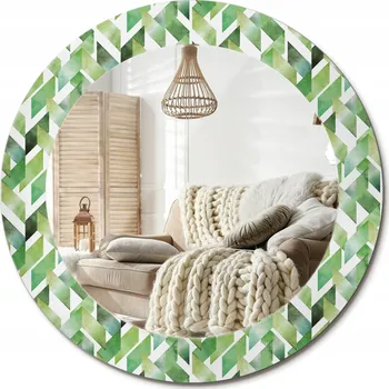 Zrcadlo Moderní dekorativní kulaté zrcadlo na zeď s potiskem průměr 60 cm Vzor rybí kost