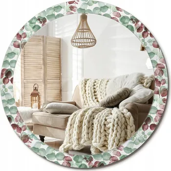 Zrcadlo Moderní dekorativní kulaté zrcadlo s potiskem Loft Eukalyptus průměr 90 cm