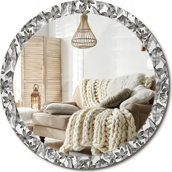 Zrcadlo Nástěnné zrcadlo s ozdobnou grafikou na skle Velké fi 90 cm Tropické listy