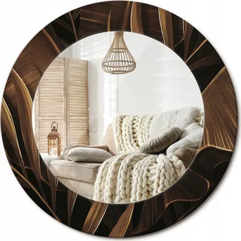 Zrcadlo Dekorativní zrcadlo s ozdobným potiskem Hnědé listy banánovníku průměr 50 cm