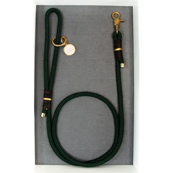 Vodítko pro psa SvětTlapky Elegantní vodítko pro psy KIRA RUKOJEŤ - Zelené s koženým motáním Délka: 1,4 m, Průměr lana (plíšek není součástí produktu): 10 mm