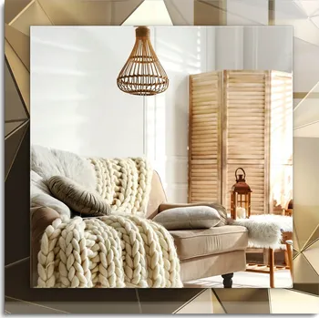 Zrcadlo Zrcadlo s Potiskem Nástěnné Ozdobné Čtvercové 60x60 cm Geometrické tvary