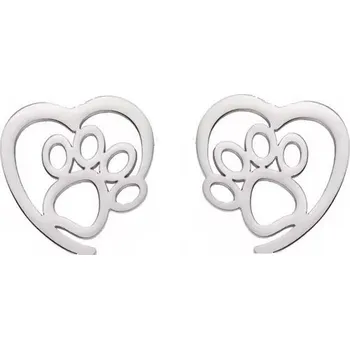Náušnice Náušnice kočičí tlapka v srdíčku - chirurgická ocel (pecky)