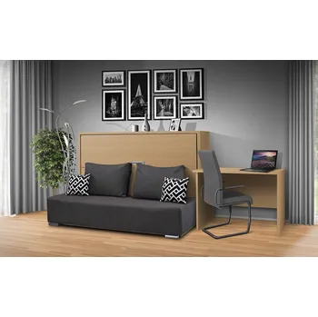 Postel Nabytekmorava Sklápěcí postel s pohovkou VS1056, 200x90cm barevné kombinace: Buk / dveře buk, barva pohovky: Savana šedá