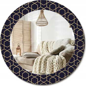 Zrcadlo Nástěnné zrcadlo zdobené grafikou na skle Abstraktní geometrické průměr 60 cm