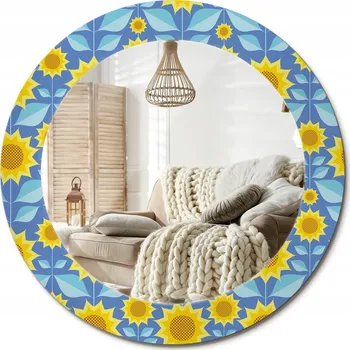 Zrcadlo Nástěnné zrcadlo zdobené grafikou na skle - Geometrické slunečnice, průměr 60 cm