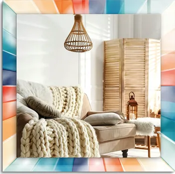 Zrcadlo Dekorativní nástěnné zrcadlo s potiskem Barevné světelné paprsky 60x60 cm