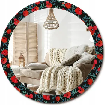 Zrcadlo Stylové kulaté zrcadlo na zeď s potiskem na skle - Červený mák, průměr 90 cm