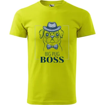 Pánské tričko DOBRÝ TRIKO Pánské tričko s potiskem Big pug boss Velikost: XL, Barva: Limetková