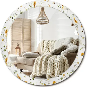 Zrcadlo Stylové kulaté zrcadlo na zeď s potiskem Polní květy průměr 90 cm
