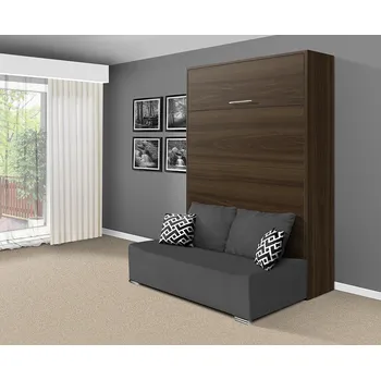 Postel Nabytekmorava Sklápěcí postel s pohovkou VS 21058P, 200x180 cm barevné kombinace: Ořech / dveře ořech, barva pohovky: Savana šedá