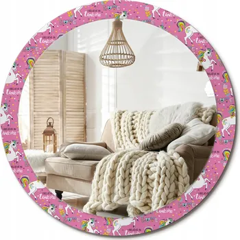 Zrcadlo Zrcadlo s potiskem do koupelny ložnice obývacího pokoje Kouzelný jednorožec fi 90 cm