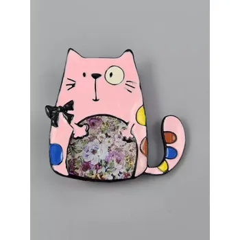 Brož Kočka růžová - brož