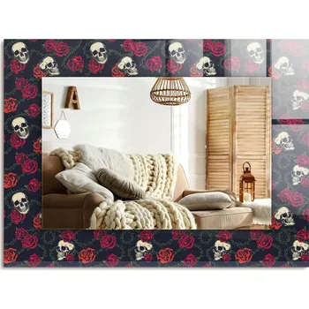 Zrcadlo Zrcadlo s potiskem nástěnné dekorativní svislé vodorovné Lebky růže trny 80x60 cm