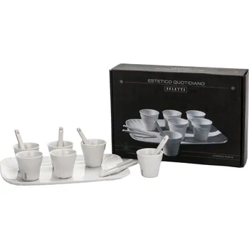 Šálek na espresso ESTETICO QUOTIDIANO, sada 6 ks, se lžičkami a podnosem, bílá, Seletti - doprava zdarma od 2999 Kč