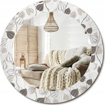 Zrcadlo Moderní Loftové závěsné zrcadlo s potiskem Abstraktní květinový motiv průměr 60cm