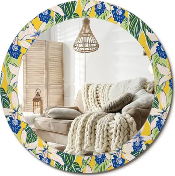 Zrcadlo Moderní dekorativní kulaté zrcadlo na zeď s potiskem průměr 70 cm Orchideje