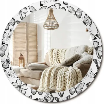 Zrcadlo Kulaté dekorativní zrcadlo na zeď s potiskem na skle, Loft Motýli, průměr 80 cm