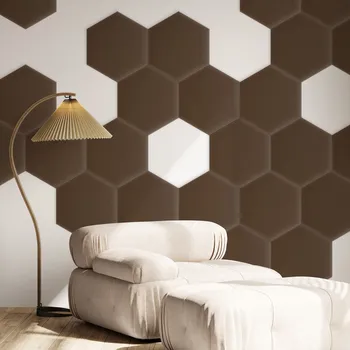 Obklad Sametový čalouněný panel - Šestiúhelník - 26x30cm Hnědá