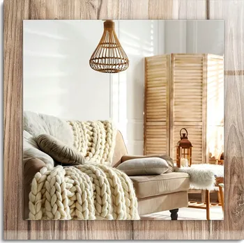 Zrcadlo Čtvercové dekorativní zrcadlo na výšku nebo na šířku, dřevěný rám imitující podlahová prkna, 60x60 cm