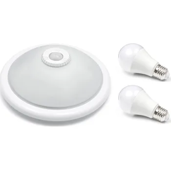 STROPNÍ SVÍTIDLO 2XE27 SE SENZOREM POHYBU A SOUMRAKU + 2x LED ŽÁROVKA 12W 6000K
