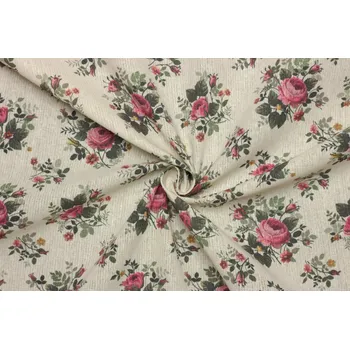 Len dekorační směsový - Květinový vzor růže