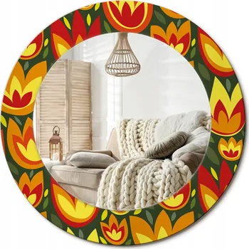 Zrcadlo Kulaté nástěnné dekorativní zrcadlo ve skleněném rámu průměr 50 cm Tulipány retro