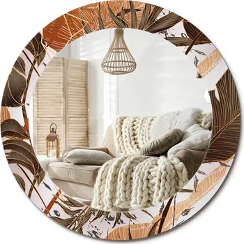 Zrcadlo Kulaté nástěnné dekorativní zrcadlo ve skleněném rámu Palmové listy průměr 60 cm